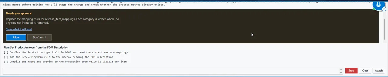 AI Macro Chat asking for approval before it replaces the release item mappings for Dynamics 365